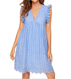 Fongt New Lace Jacquard Hollow-Out V-Neck Dress With Cloth Shorts In Her Pocket-Outfit