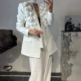 Fongt Temperament High-End Suit 2025 Autumn And Winter New Splicing Flowers Ribbon Suit High Waist Repair Suit