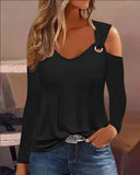 Wise Hot Style Fall Large Size Simple Metal Button V-Neck Shirt Shirt Women's Clothing-Outfit