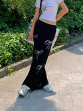 2024 Vintage Blinding Bow Print Slimy Half-Dress Woman Low-Waist Drawstring Tie With Loose Straight