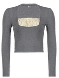 Square collar Lace Crop Top-Outfit