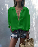Solid Color Deep V-neck Buttons Chiffon