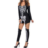 Masquerade Ball Skull Skeleton Printed Bare Shoulder Halloween Costume Dark Performance Costume-Outfit