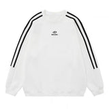 Embroidered Logo Striped Sleeve Sweatshirt-Outfit