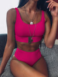 Fongt Hot Style Bikini Hot Selling High Waist Pure Color Bikini Pit Strip Swimsuit Split Button Bikini-Outfit