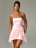 Strapless Large Back Bow Satin Mini Dress-Outfit