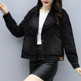 Fongt Collar Denim Jacket Female Short Fall 2024 New Loose Jacket Korean Version Versatile Jacket Jacket Tide-Outfit