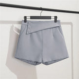 Fongt Photo Suit Shorts Female 2024 Summer New High Waist Loose Blue Five Split Pants Straight Tube Hong Kong Flavor Casual Pants-Outfit
