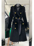 QUALITY Newest Fashion 2023 Designer Overcoat Women's Double Breasted Plaid Belted Velvet Long