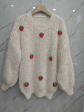 Women's Wear 2024 Autumn And Winter New Lazy Strawberry Decorated Color Pullover Long-Sleeved Knitted Sweater-Outfit