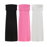 New Stretch Slim Solid Color Knitted Shoulder Dress 5039174-Outfit