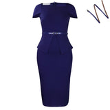 Fongt Women's 2025 Short-Sleeved Square Collar Solid-Colored High-Waisted Lotus-Leaf-Side-Side OL Pencil Skirt African Dress