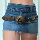 Metal Buckle Sunflower Small Design Leather Belt 2024 New Fashion Accessories-Outfit