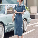 Fongt Kong Style Retro Thin Denim Dress Women's Summer 2025 New Loose Thin Small Short-Sleeved Shirt Dress