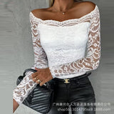 One-Word Shoulder Lace Top-ODL1836 Series-Outfit