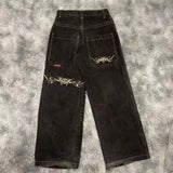 Baggy Jeans For Men Retro Embroidery Hip-Hop Goth Street Clothing-Outfit