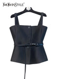 Solid Sexy Vests For Women Square Collar Sleeveless Sashes Straight Slim Camis Female Korean Summer Fashion
