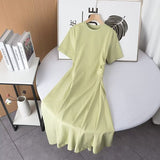 Two-Color Short-Sleeved Pleated Irregular Dress In Spring-Outfit