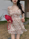 Floral Dress Women Backless Vintage Elegant Temper French Stylish Aesthetics Gentle Design Платье Женское Sweet Fashion
