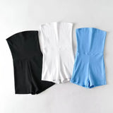 Trendy Women's Dress With Flat Mouth, Chest And Shorts, Sleeveless Body-Fitting, Solid Color Hip Knitted Jumpsuit-Outfit