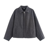Fongt Wind Autumn New Women's Temperament Simple Collar Short Solid Color Hair Coat