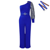 Fongt With Belt Women's Slanted Shoulder Sexy Waist Temperament Broad Leg Size Jumpsuit