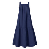 Solid A Line Robe 2021 Summer Sling Vestidos Beach Holiday Ruffle Dresses Womens Fashion Sleeveless Maxi