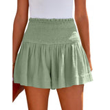 Color High Waist Pleating Casual Cotton