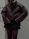 Selling Zip Jacket Leather Coat Spring Fashion Female Lapel Long Sleeve Street Trend Coat-Outfit