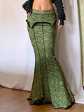 Green Lace Printed Trumpet Long Skirt-Outfit