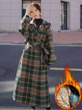 Plaid Tweed Long Woolen Coats Women Winter New Loose Wool Blend Thicken Jackets Korean Warm Cotton Padded Lined