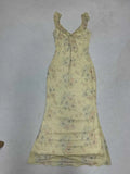 Fongt Style Sexy Mesh Print Small Flying Sleeve Sling Dress Babes V Tie Collared Waist Dress