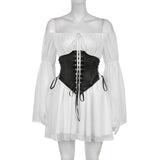 Chiffon Detachable Corset Puff Sleeve Mini Dresses-Outfit