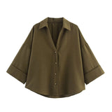 Fongt New Women's Fashion Set Simple Linen-Blend Long-Sleeved Shirt