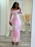 Pink Rhinestone Off-shoulder Maxi Dress-Outfit