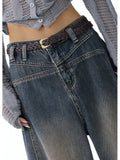 faded baggy boyfriend jeans with grosgrain