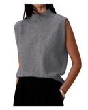 Pure Color Half Collar Sleeveless Fashion