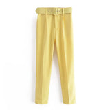 2024 New Pleated Multi-Color Harlan Pants Leisure Solid-Color Women's Pants Belt-Outfit