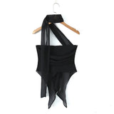 New Spring Anti-Slip Strip Irregular Sexy Neck-Hanging Blouse-Outfit