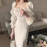 Fongt Chic Summer New Show Thin Temperament French Grandiflorum Tea Break Dress With Slit Dress-Outfit