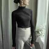 Solid Bottoming t Shirt Women Spring Autumn Tee Shirts Korean Turtleneck Slim Long Sleeve Black White T-shirts 90s