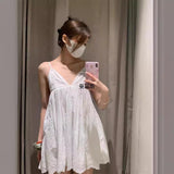 Fongt Women's Summer New Holiday Style Loose Back Vertical Lace Short Dress