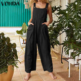 Overalls 2021 Summer Romper Women Jumpsuit Female Cotton Wide Leg Jumpsuit Casual Loose Square Neck Strap