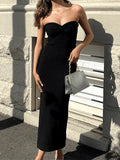 Knitted Twist Strapless Maxi Dress-Outfit
