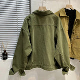 Spring Autumn Safari Style Coat Ladies Oversize Loose Denim Jacket Women Casual Tops Army Green Outerwear Vintage