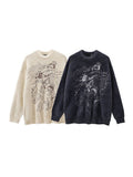 Autumn Winter Women's Harajuku O-neck Print Sweater Casual Loose Basic Oversize Jumper Vintage Knitted Sweaters Women