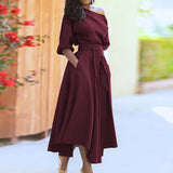 Fongt Women's Wear Inclined Shoulder Collar Tie With Waist Temperament Solid Color Big Place Autumn And Winter