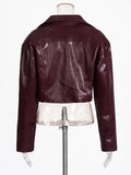 Fongt Temperament Jacket Jacket Female 2024 Autumn New Design Sense Big Lapel Splicing Pocket Short Leather Coat Female-Outfit