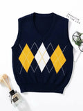 Vest Vangull Argyle Fashion Women Casual Korean Pullover Elasticity Sweater Spring Autumn Sleeveless V-Neck Tank