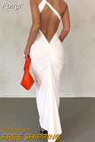 Pleated Backless Sexy Maxi Dresses for Women 2023 Summer One Shoulder Bodycon Long Dress Elegant Party Evening y2k